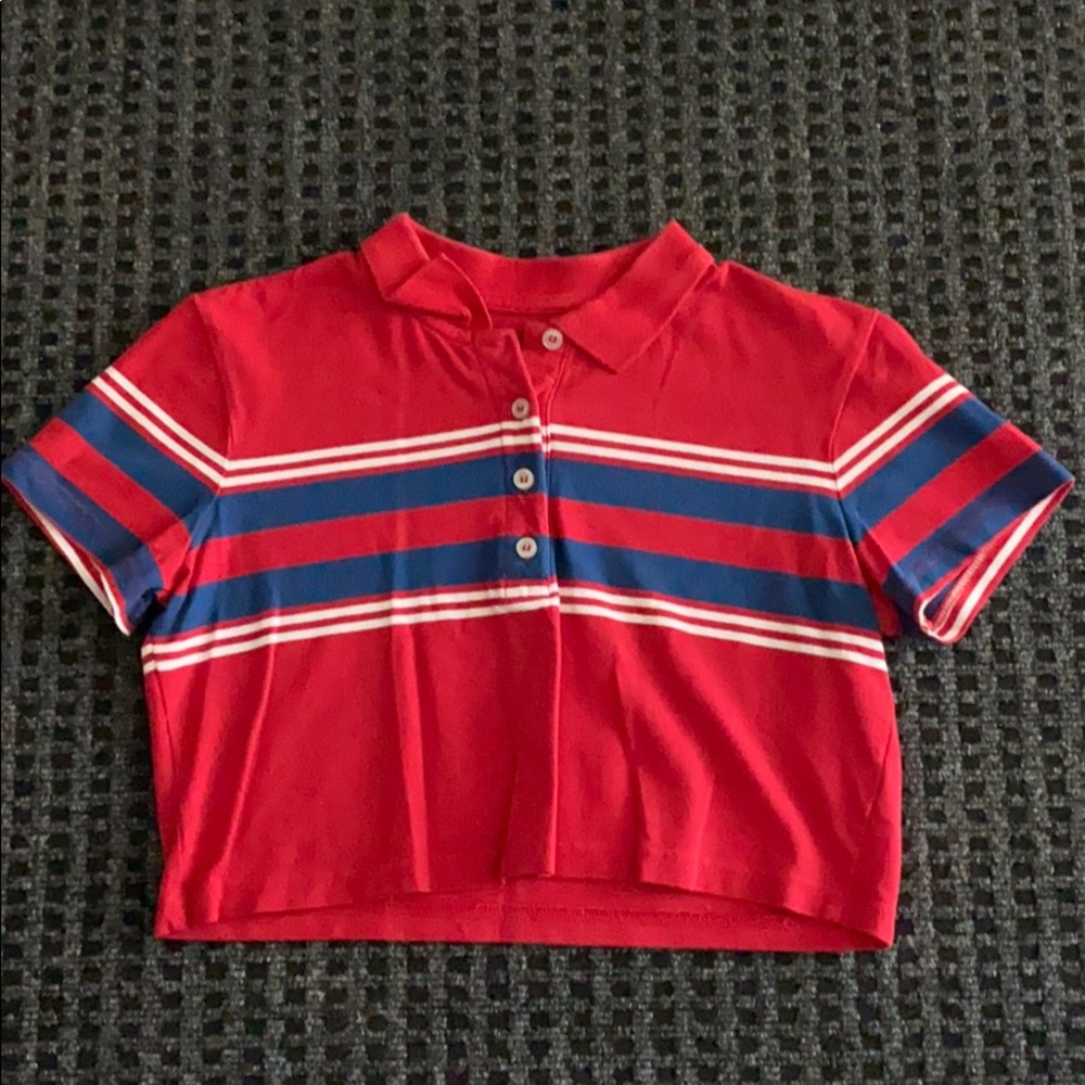 red, blue, white crop top